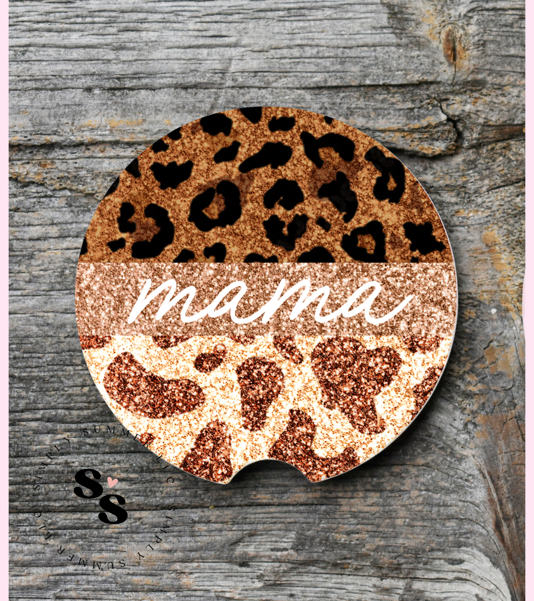 Mama Cow Leopard Car Coasters (Set of 2)